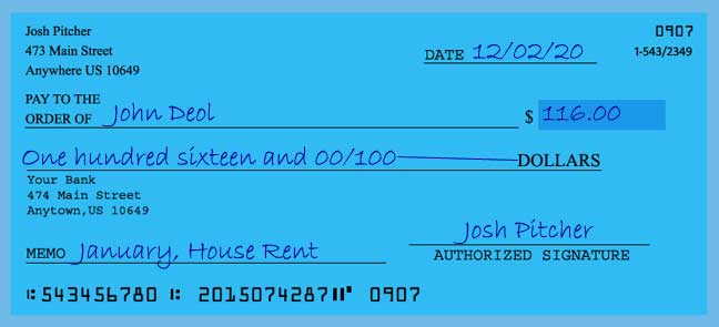 How to write a check for 116 dollars