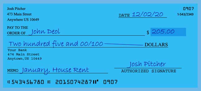How to write a check for 205 dollars