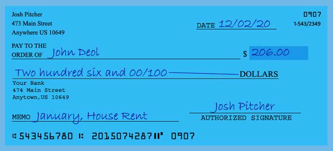 How to write a check for 206 dollars