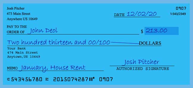 How to write a check for 213 dollars
