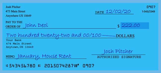 How to write a check for 222 dollars