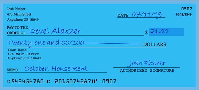 How to write a check for 21 dollars