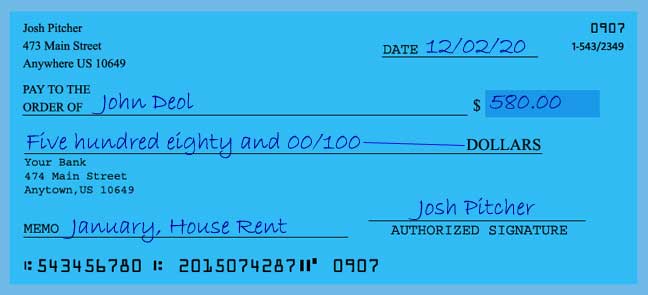 How to write a check for 580 dollars