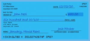 how to write 600 on a check