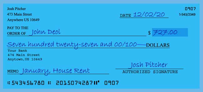 How to write a check for 727 dollars