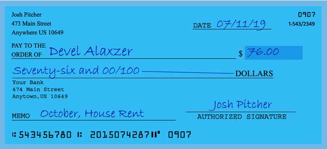 How to write a check for 76 dollars