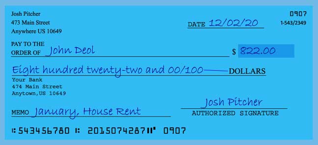 How to write a check for 822 dollars