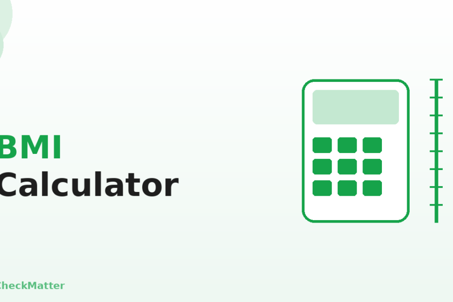 BMI calculator illustration - flat icon of a calculator and height ruler