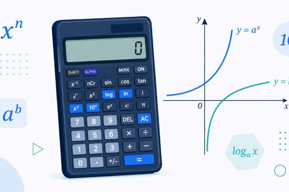 Logarithms and exponents on a scientific calculator illustration