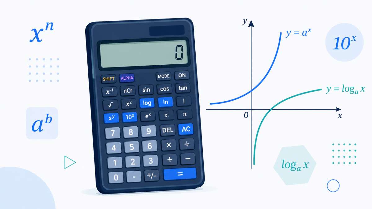 Logarithms and exponents on a scientific calculator illustration