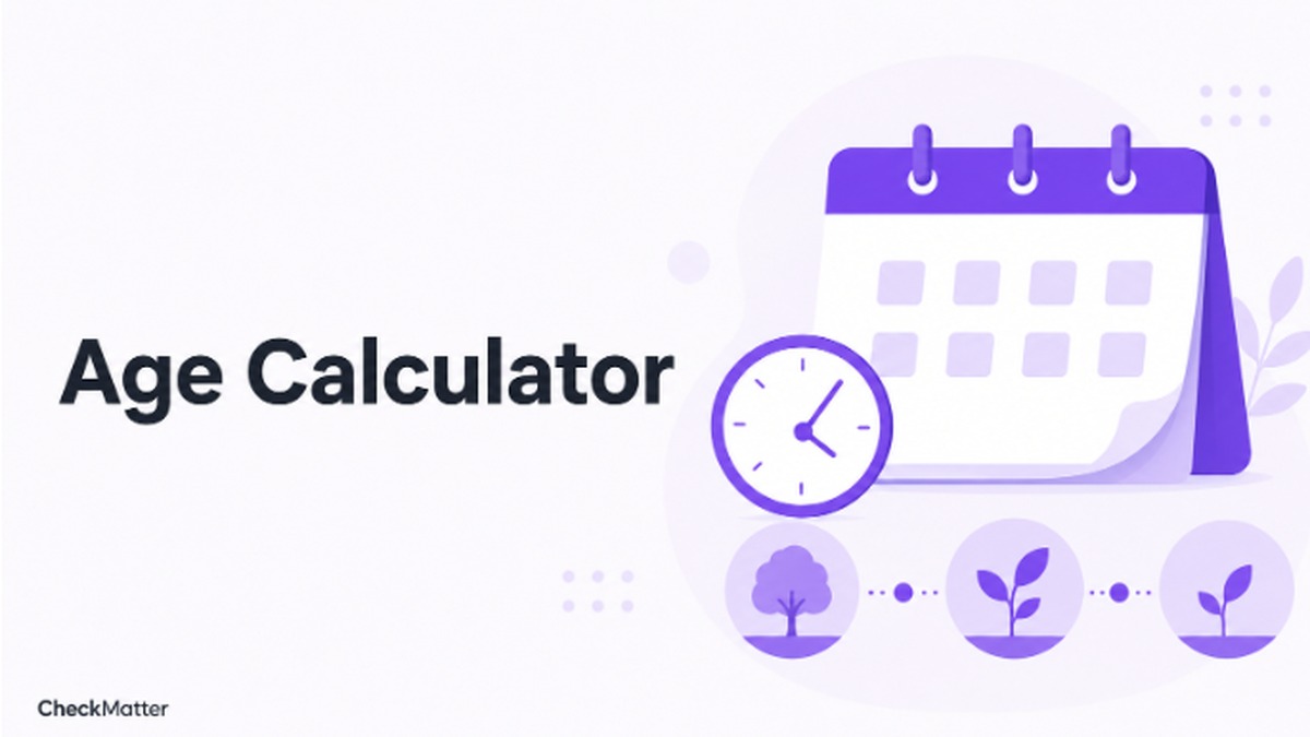 Age Calculator illustration with a calendar and clock representing calculating your exact age in years, months, and days
