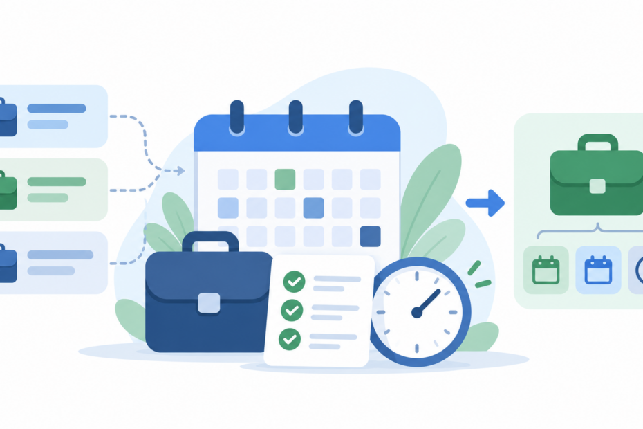 Calendar and job records illustrating how to combine work experience across multiple employers.