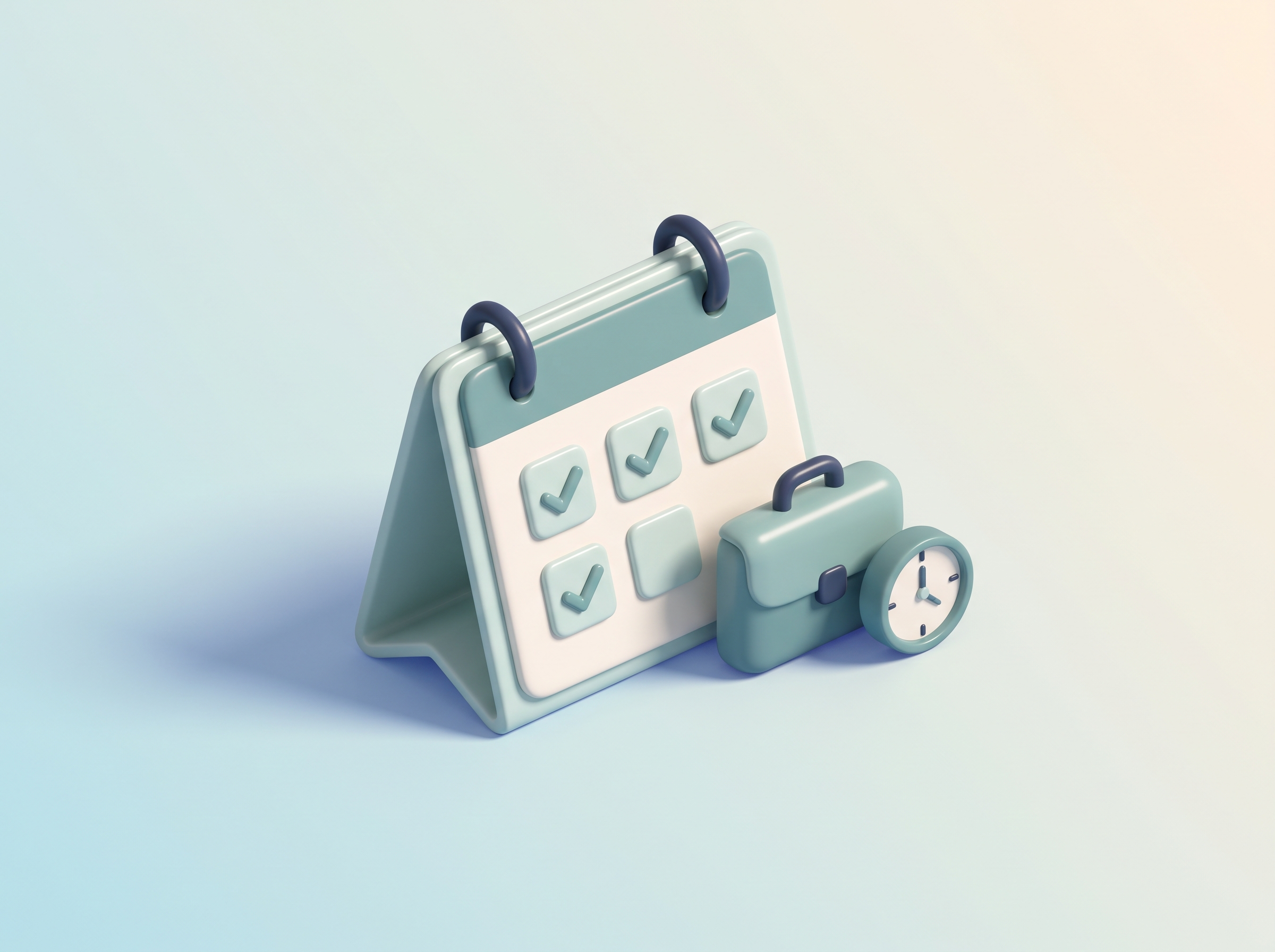 Calendar, clock and calculator illustrating work-hour and timesheet calculations.